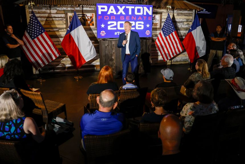 Ken Paxton speaks during a campaign rally at Matt's Rancho Martinez on Tuesday, May 19, in Allen, Texas.