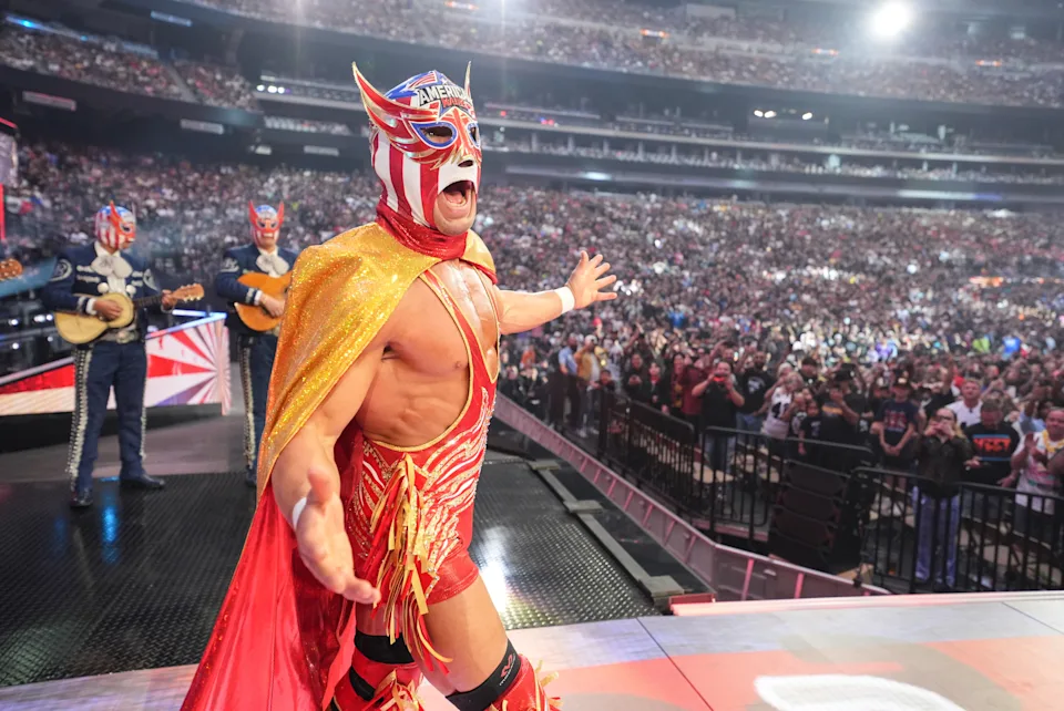 Chad Gable, the original El Grande Americano, makes his WrestleMania 41 entrance in April 2025.
