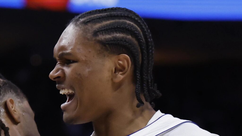 Cleveland Cavaliers guard Tyrese Proctor (24) and guard Ausar Thompson (9) celebrates in the second half against the Cleveland Cavaliers during game one of the second round of the 2026 NBA Playoffs at Little Caesars Arena on May 5, 2026.