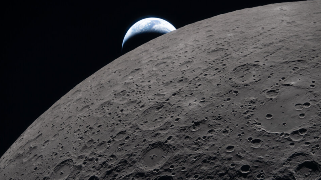 an image of the Earth setting behind the moon