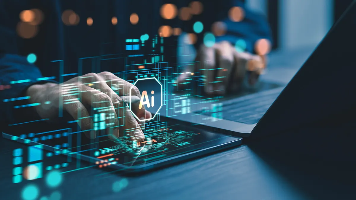People using laptops and computers to interact with artificial intelligence technology