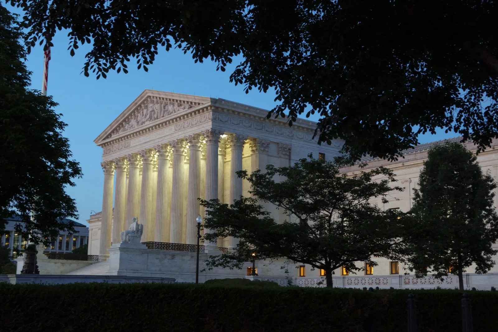 The U.S. Supreme Court is seen at dusk on June 2, 2026 in Washington, DC.