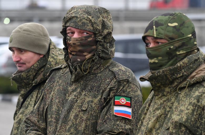 Russian service members take part in a ceremonial handover of supplies provided for Russia's army by the truckmaker Kamaz, in Rostov-on-Don in February 2026.