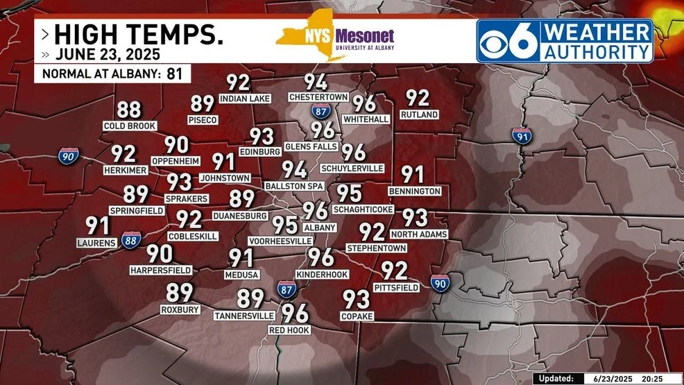 Observed High Temperatures - June 23, 2025