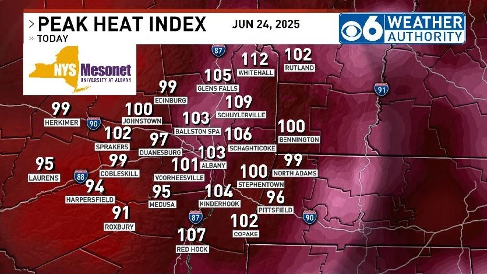 June 24, 2025 Observed Peak Heat Indices
