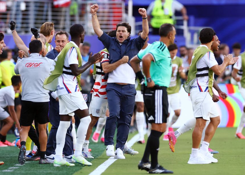 US coach Mauricio Pochettino celebrates after the full-time whistle.