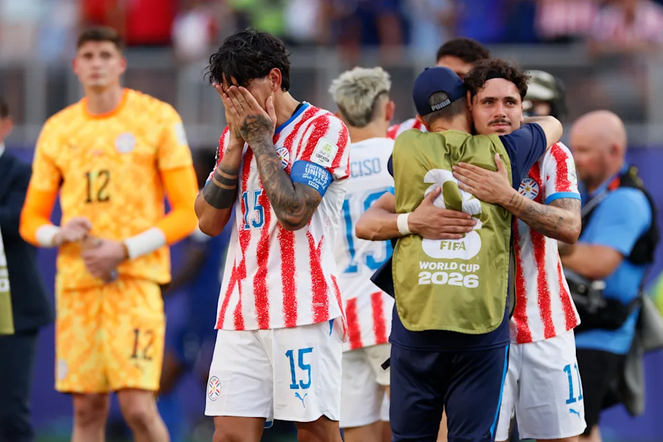 PHILADELPHIA, PENNSYLVANIA - JULY 4: Gustavo Gomez of Paraguay reacts after the FIFA World Cup 2026 Round Of 16 match between Paraguay and France at Philadelphia Stadium on July 4, 2026 in Philadelphia, Pennsylvania. (Photo by Richard Sellers/Sportsphoto/Allstar via Getty Images)