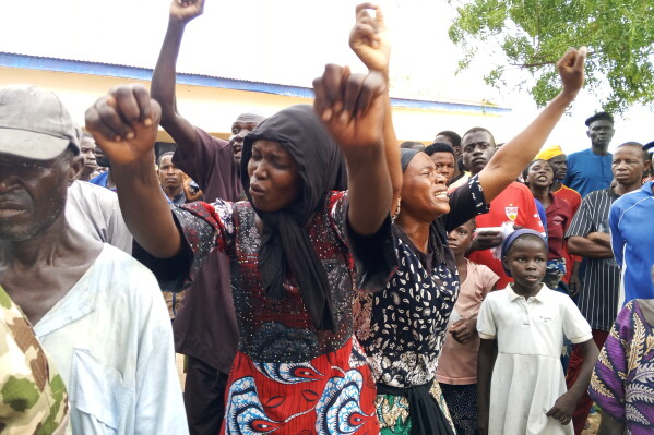 Parents of students at Lassa Day Secondary School protest following the abduction of their children after gunmen raided the school on Monday, in Askira-Uba area, northeastern Nigeria, Tuesday, June 30, 2026. (AP Photo)