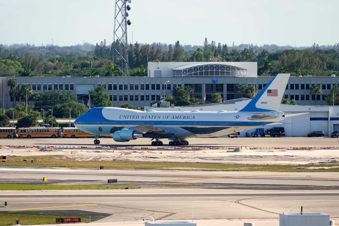 Air Force One pictured outside Palm Beach International Airport in April.  