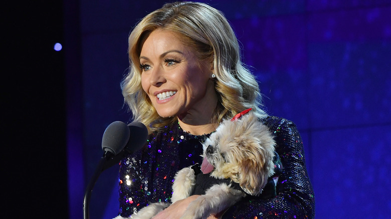 Kelly Ripa holding a dog at CNN Heroes Gala 2016