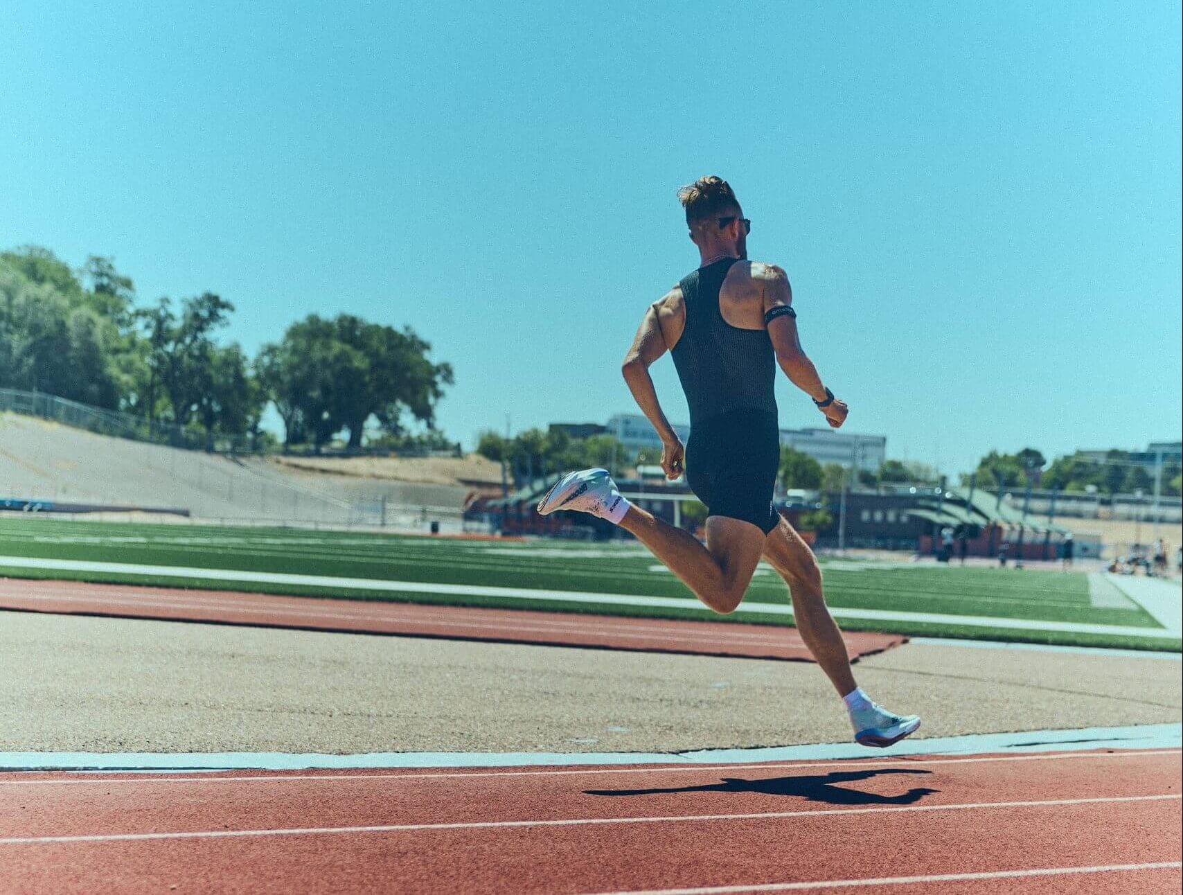 Josh Kerr runs a bend on the track during training 