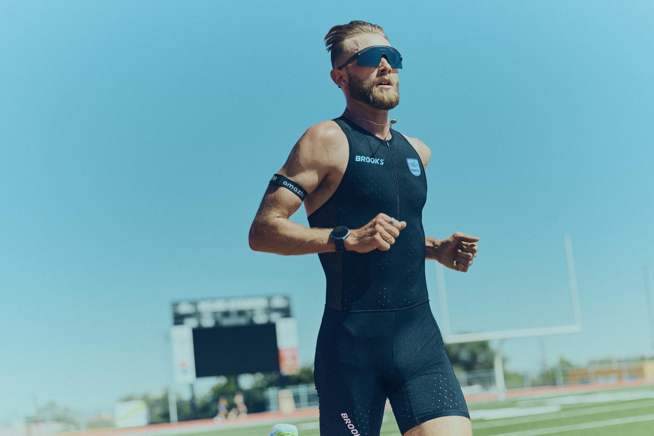 Josh Kerr is wearing shades and a bespoke speed suit during training