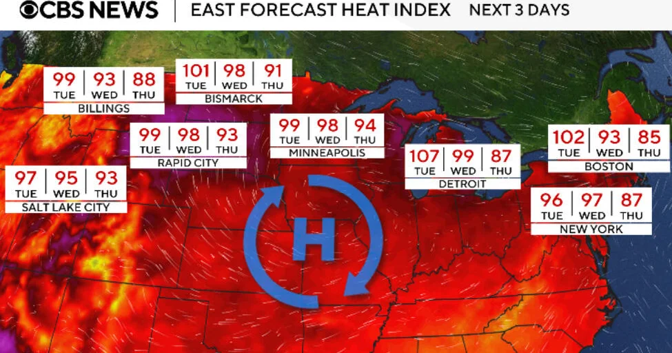 Maps show millions of Americans under heat alerts from extreme temperatures in Plains, Northeast