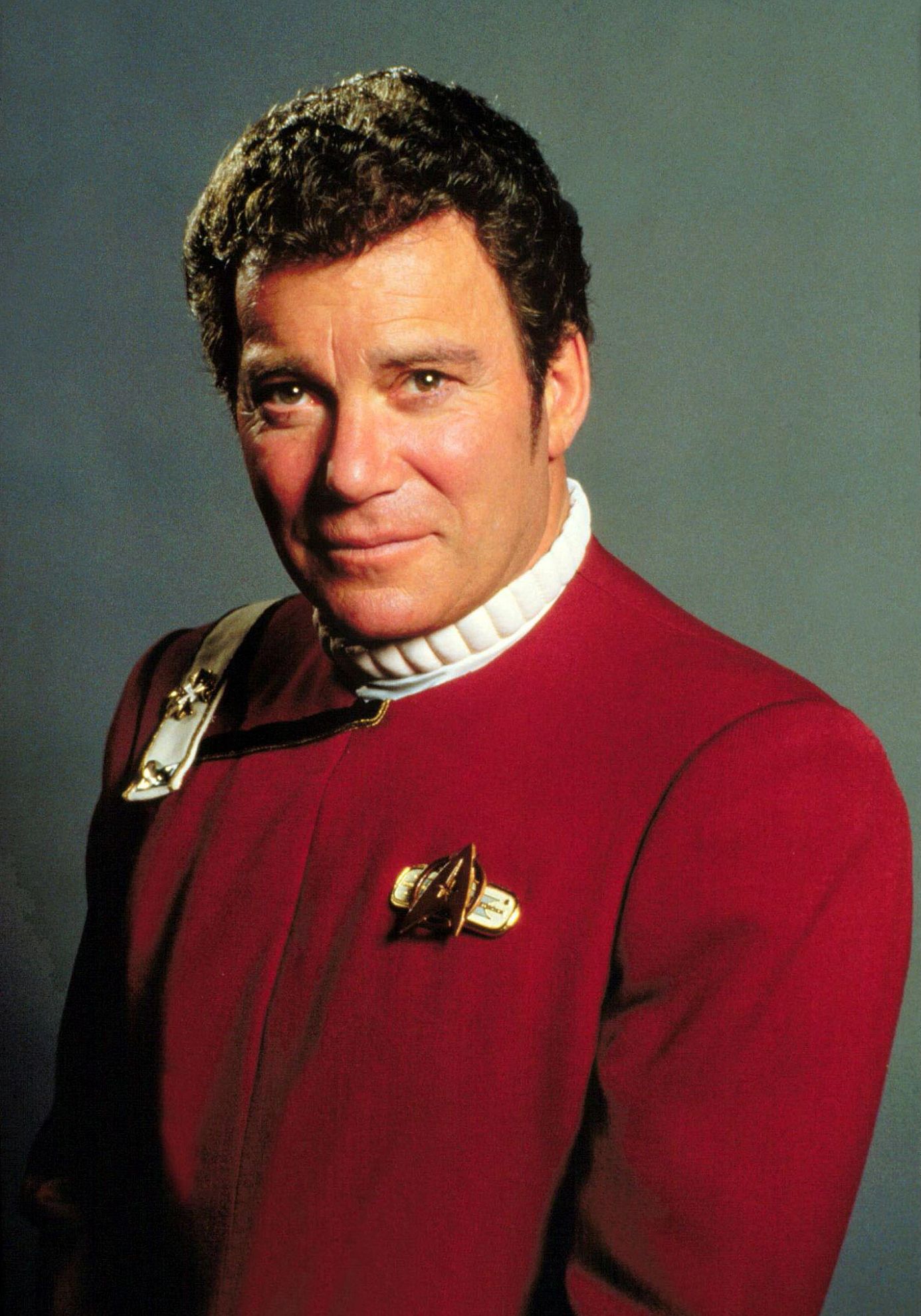 star trek actor william shatner posing for a portrait in costume as captain james t kirk