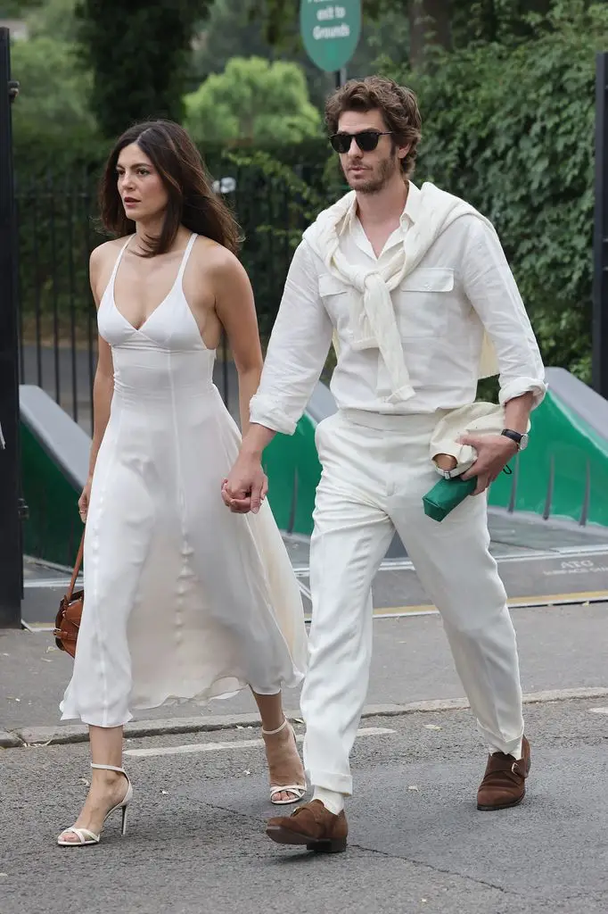 Monica Barbaro and Andrew Garfield at the England Lawn Tennis and Croquet Club in 2025.