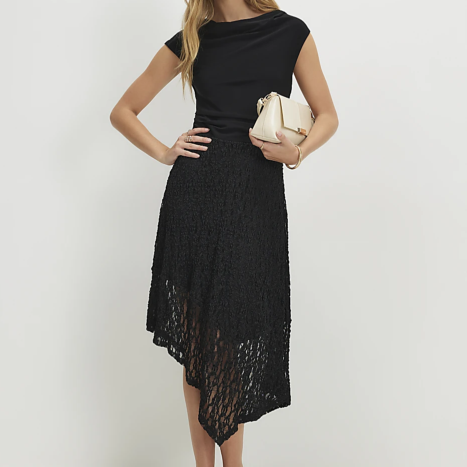 River Island, Black Lace Midi Dress