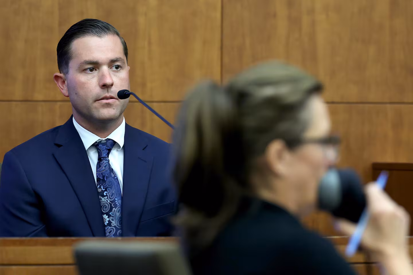 Cameron Daley takes the stand to testify during Lindsay Clancy's murder trial at Plymouth Superior Court in Plymouth, Mass., Wednesday, Aug. 12, 2026.