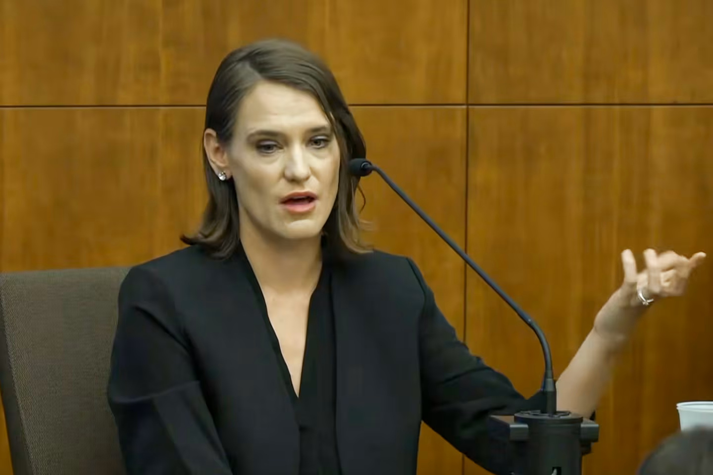 Rebecca Jollotta, a board-certified psychiatric-mental health nurse practitioner at South Shore Health, testifies on Day 11 of the Lindsay Clancy murder trial at Plymouth Superior Court in Plymouth, Monday, Aug. 11, 2026.