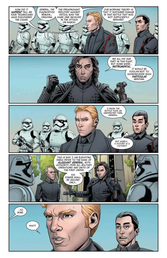 Kylo Ren promotes Pryde to Allegiant General in front of General Hux