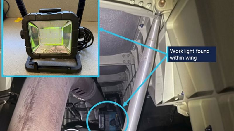 A mechanic left a work light in the wing of a Qantas jet. It flew for two days before anyone found it
