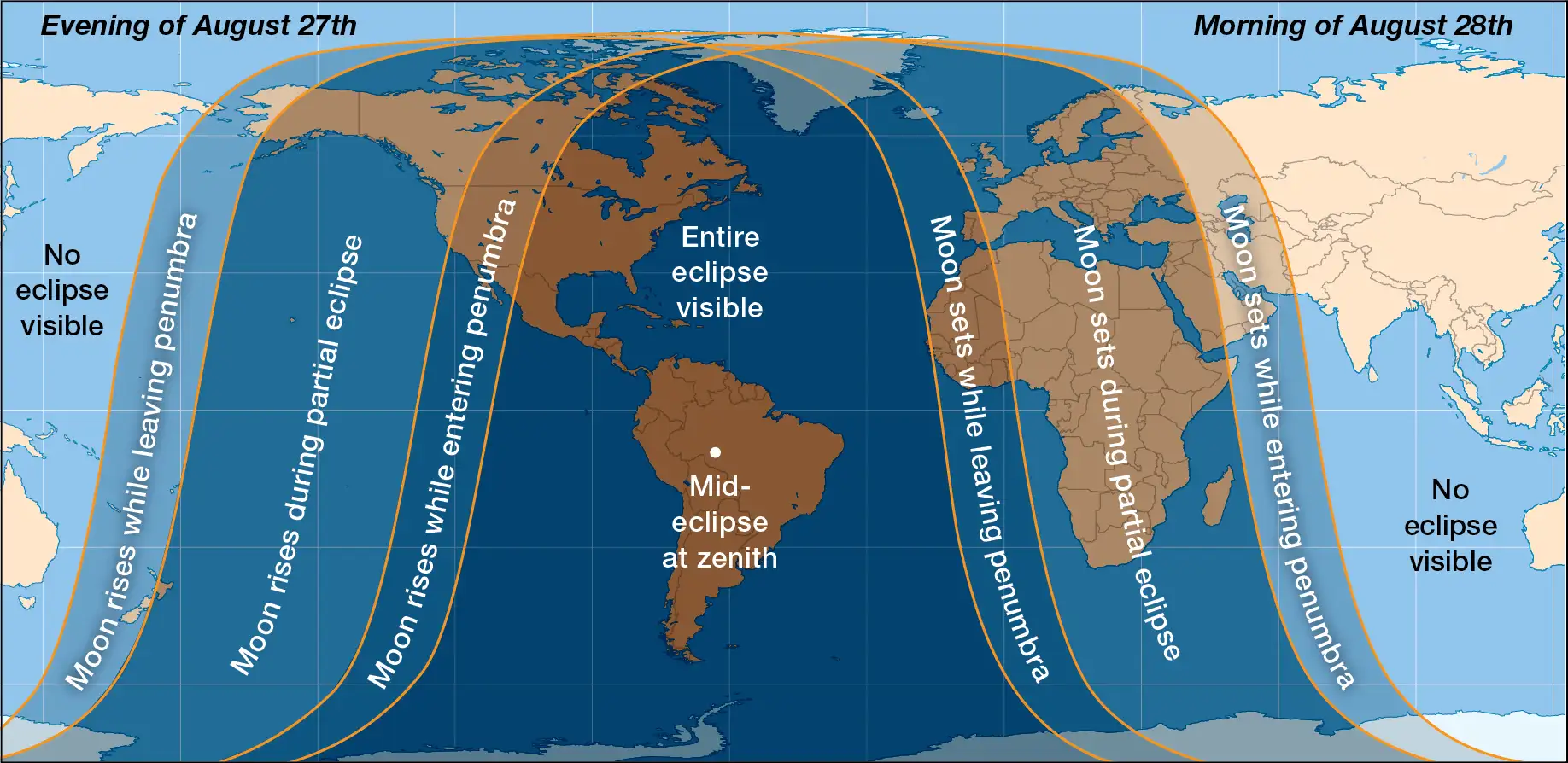 Lunar eclipse map August 27-28, 2026