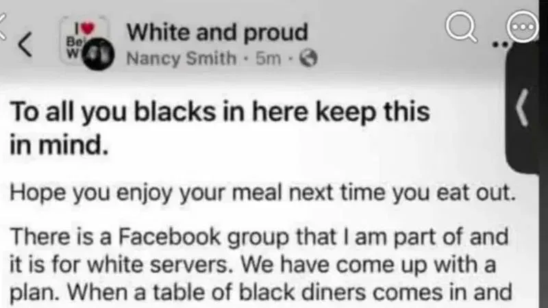 The Facebook post, which was shared widely across social media, claimed members of a Facebook group called “White and Proud” were discussing intentionally tampering with food served to Black customers. Texas Roadhouse and Logan’s Roadhouse were both named in the post. (Original Post)