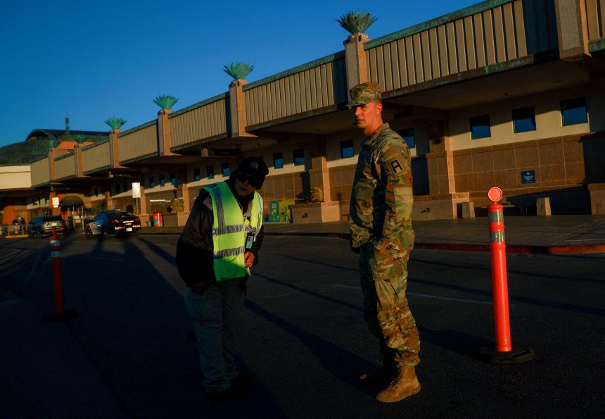 Security personnel outside El Paso International Airport on February 11, 2026, after the US Federal Aviation Administration lifted its temporary closure of the airspace.