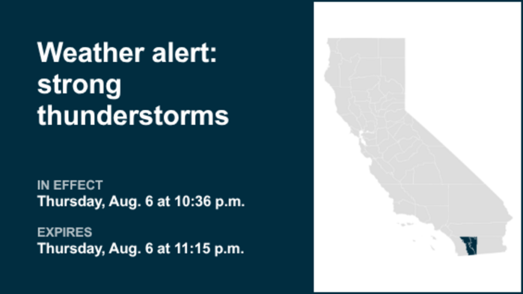 Thunderstorms with marble-sized hail in San Diego County Mountains and San Diego County Deserts