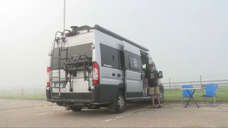 Online creator “Court Dawg Daniel” created a makeshift studio inside an RV to cover the Lindsay Clancy murder trial. (WJAR)