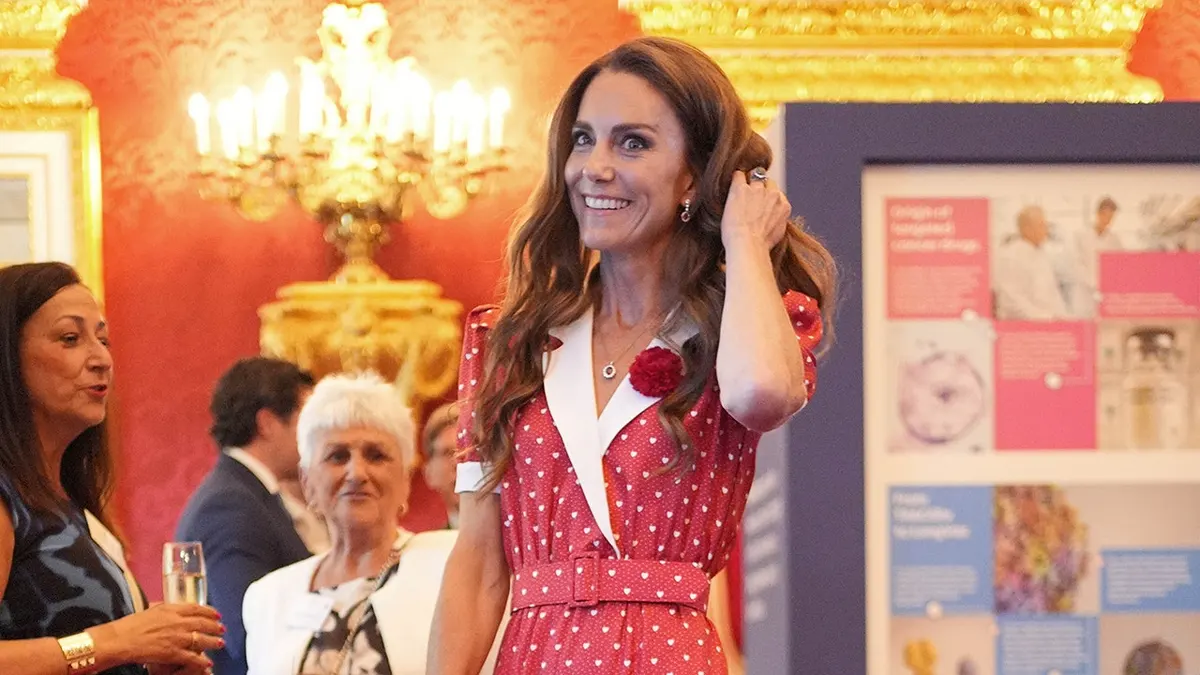 Catherine Princess of Wales reacting during a Cancer Research UK reception at St James's Palace