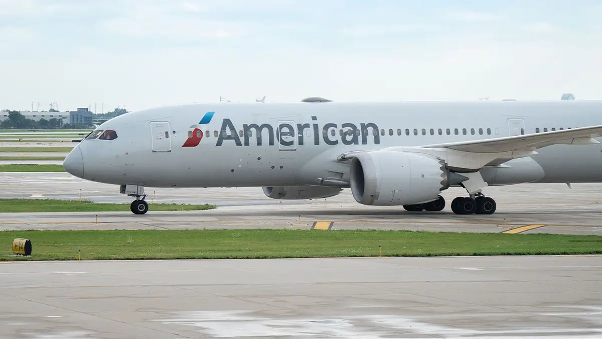 American Airlines passenger plane taxis on an airport runway