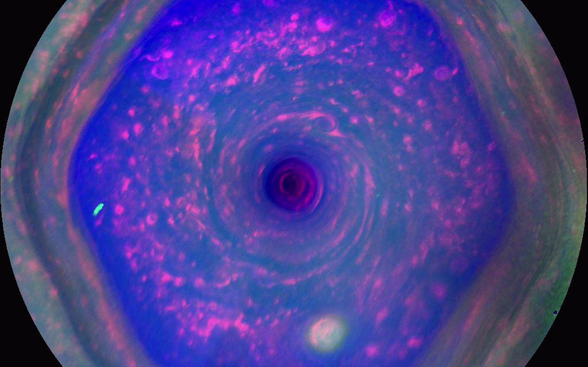 a blue swirling hexagon on a grey orb