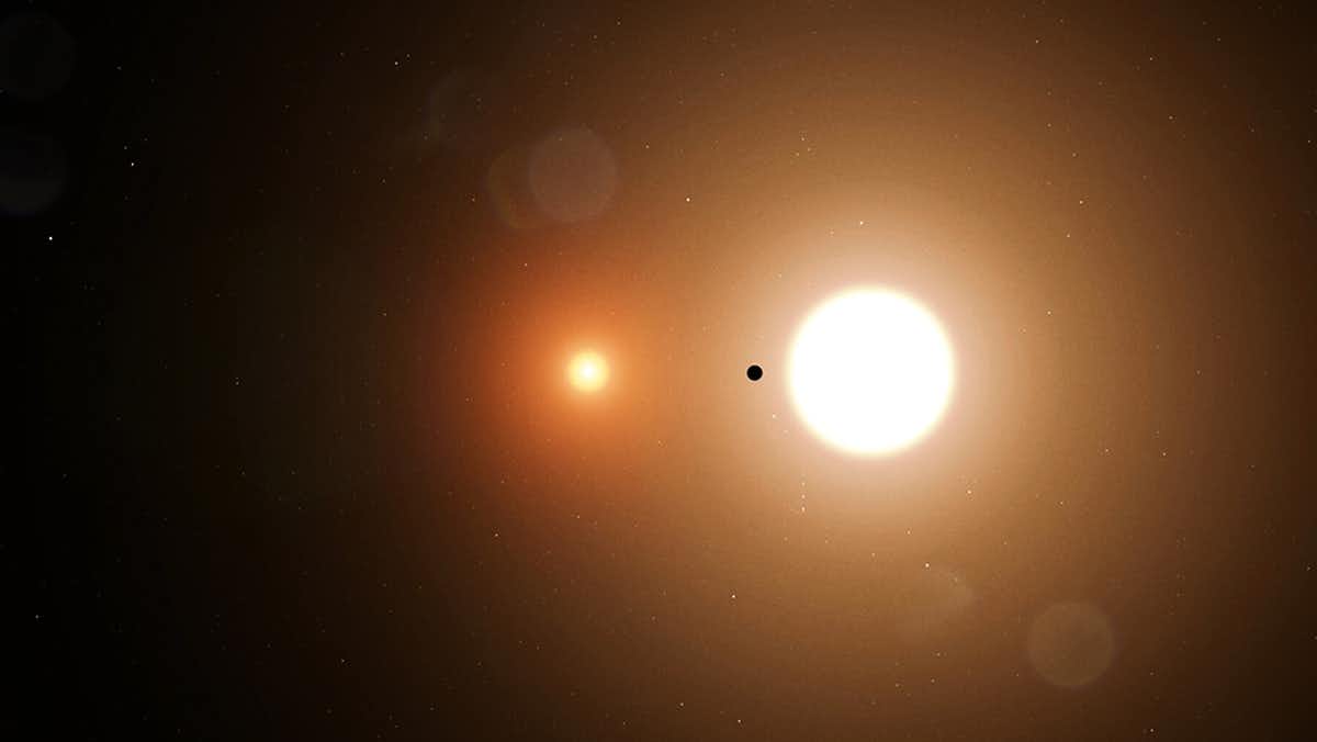 A large yellow sphere next to a smaller red sphere