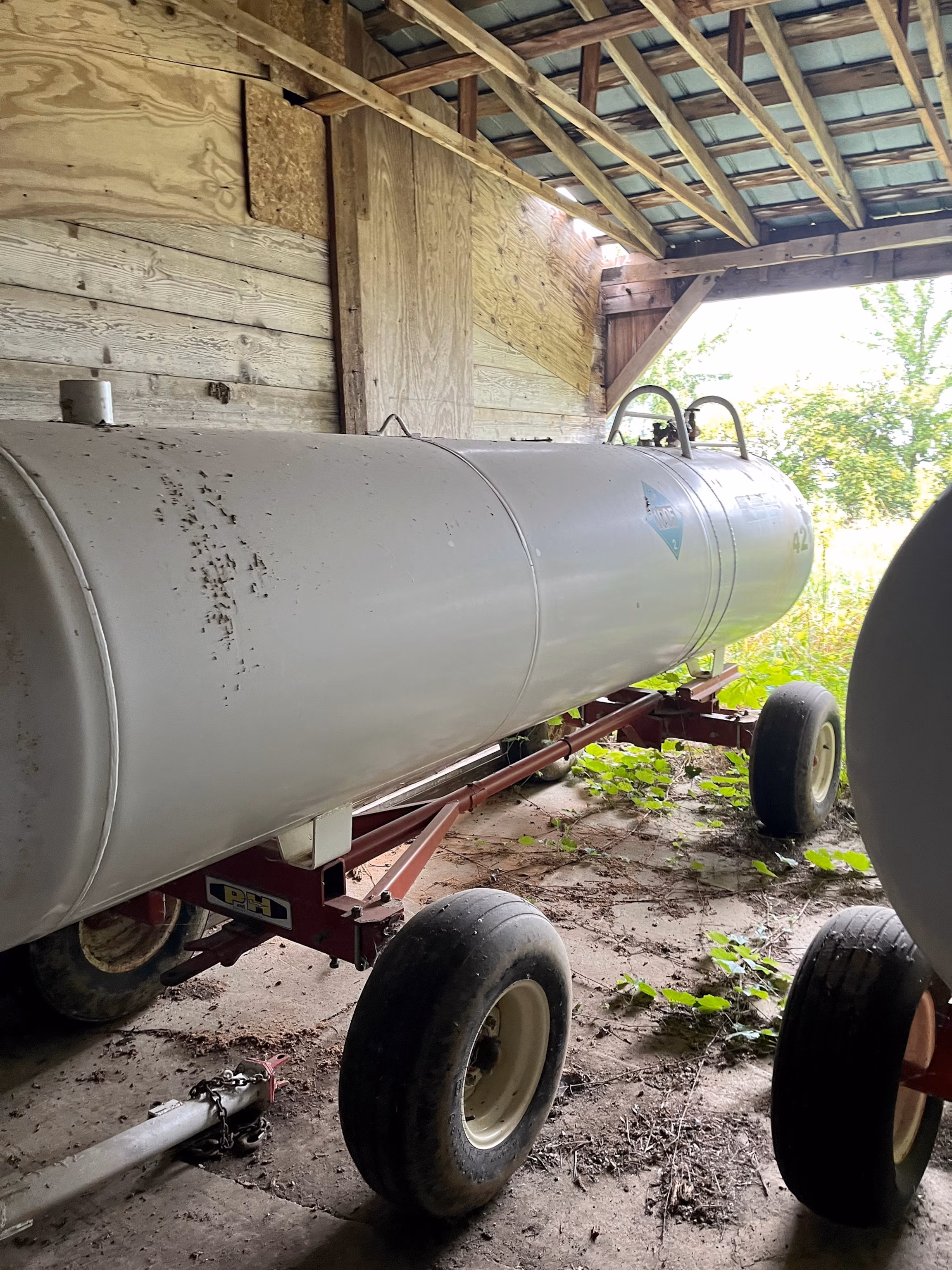 PHOTO: Police discovered an anhydrous tank on the Warner’s property with a fresh coat of paint and sticker that read