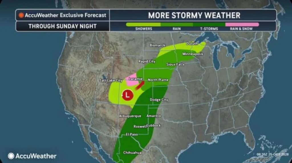 Storm packing flooding rain, severe weather to end as 1st snow of season in Dakotas