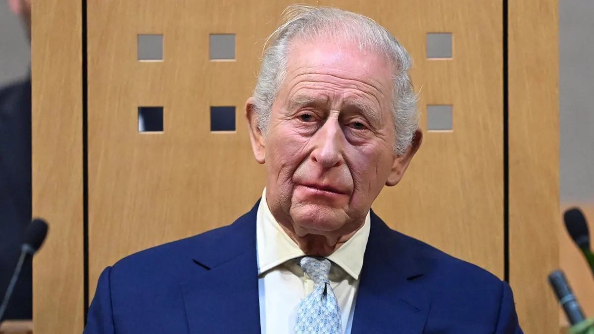King Charles III delivers a speech during the ceremonial opening of the seventh Senedd in Cardiff, Wales.