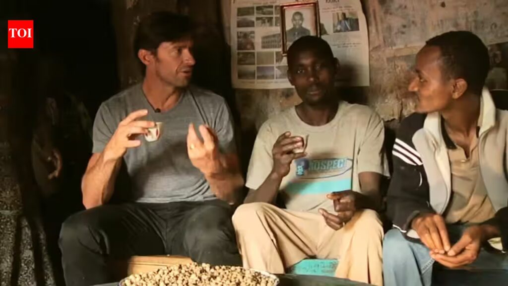 In 2009, Hugh Jackman met an Ethiopian coffee farmer who inspired a business; his Laughing Man Foundation later supported safer homes, healthcare and college scholarships for farming families